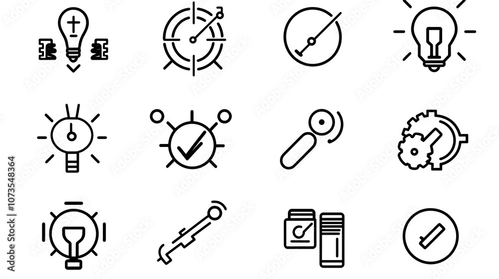 Aufkleber Set of Simple Line Icons Representing Control Inspection and Assurance Symbols Against a Clean White Background  Depicting Evaluation Verification and Compliance Concepts