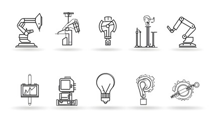 Control Web Icons in Line Style Depicting Inspection Production and Assurance Symbols on White Background  Graphic Design Representing Business Technology