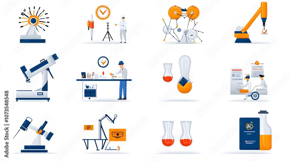 Aufkleber Set of Minimal Line Style Icons Representing Assurance Inspection Testing and Certification Symbols on a White Background  Abstract Graphic Design Elements for Branding Labels and Control Concepts