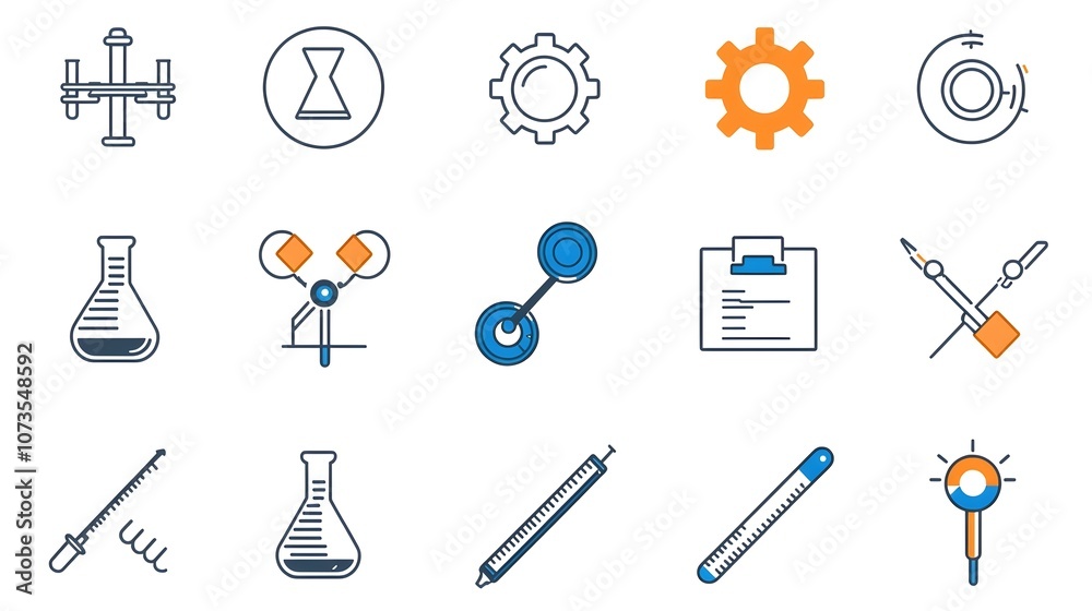 Aufkleber Minimal line style icon set featuring a collection of assurance symbols including inspection testing and certification icons displayed on a clean white background