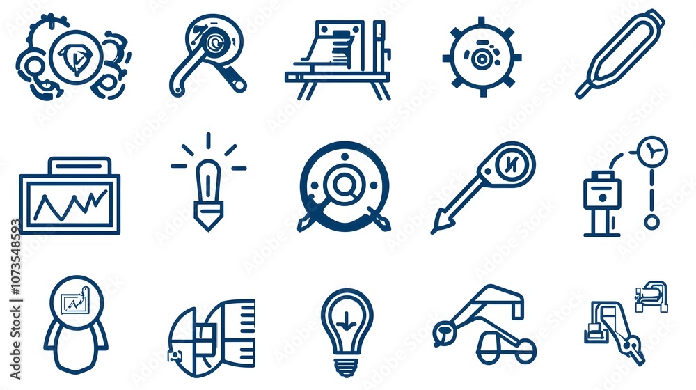 Poster Web icon set in simple line style featuring assurance and evaluation symbols for control management and process on white background  of graphic design elements for technology software