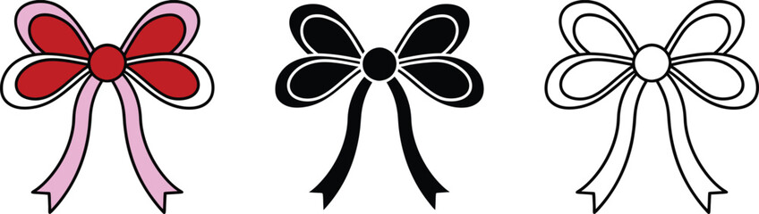 Three Bow Designs Pink, Black, White