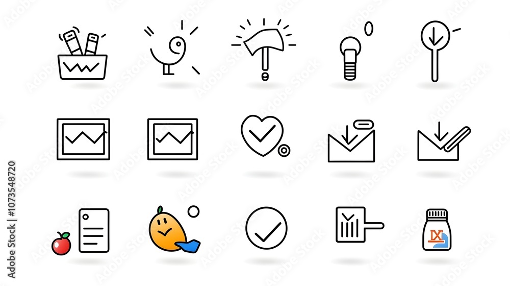 Poster Illustrated collection of customer satisfaction web icons featuring rating like dislike and review symbols in a clean line style on a plain white background  Represents user feedback social proof