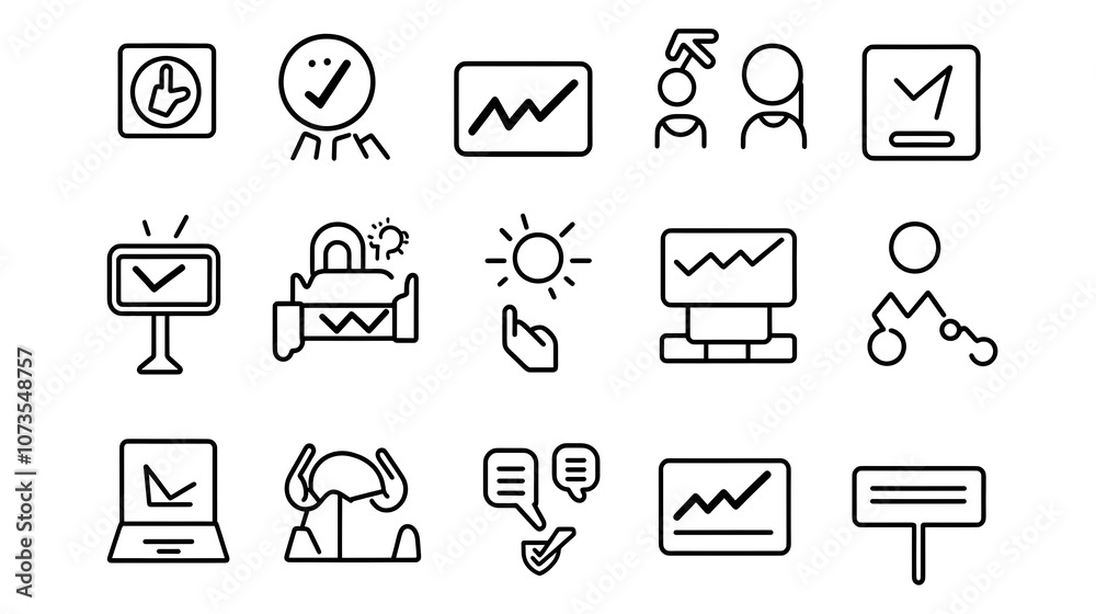 Leinwandbilder Collection of customer satisfaction web icons in minimalist line style featuring rating like dislike and review symbols on a plain white background