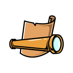 binoculars and map in white background