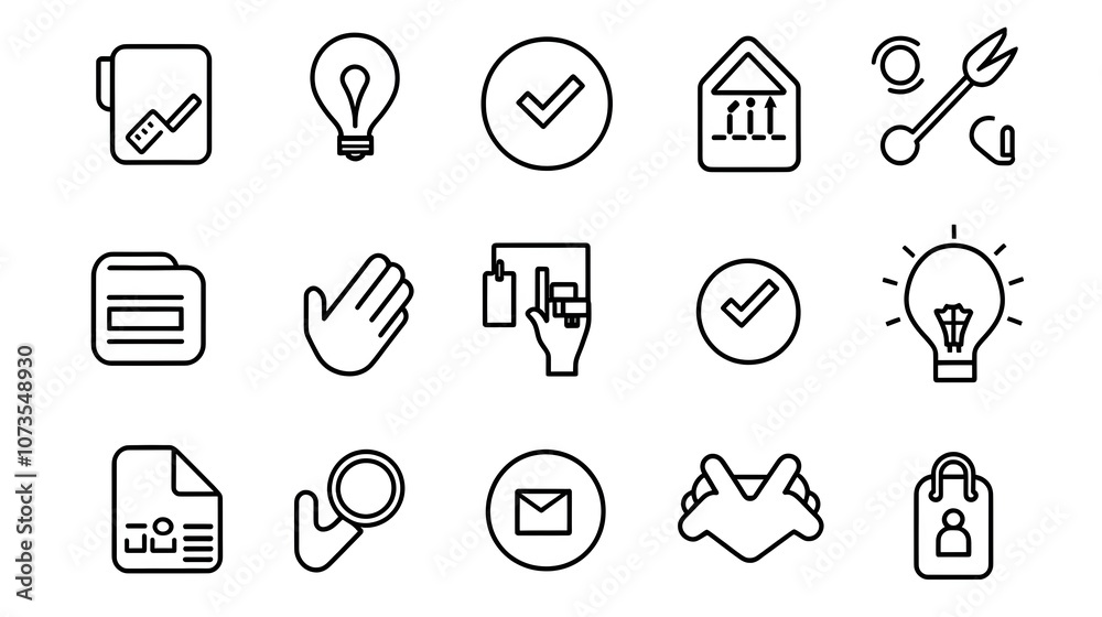 Poster Collection of client satisfaction icons in a clean minimalist line style featuring various symbols for rating feedback and customer experience on a white background  These simple