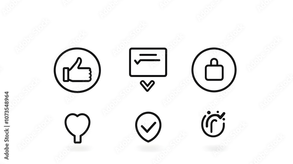 Aufkleber Set of Minimalist Line Icons Representing Customer Satisfaction Feedback and Reactions Such as Like Dislike and Comments on a Clean White Background  Ideal for User Interface Experience Design
