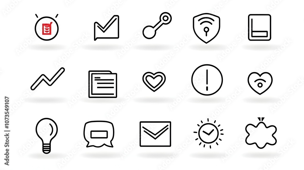 Poster Clean and Minimalist Line Art Collection of Customer Feedback Icons Showcasing Symbols for Rating Testimonials and Client Satisfaction on a White Background