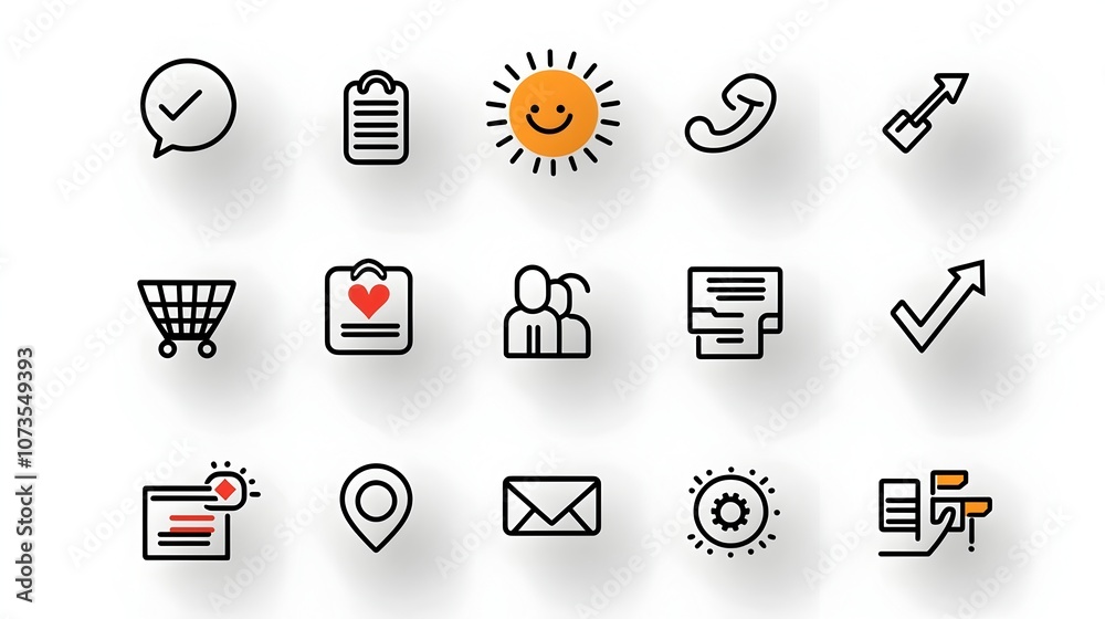 Poster Set of Line Icons Representing Customer Feedback Concepts Such as Review Client Experience and Satisfaction Ratings on Clean White Background  Graphic Design Elements for Business Marketing