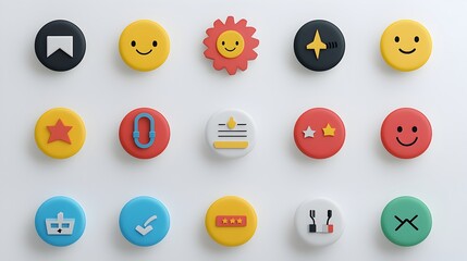 Minimalistic customer satisfaction feedback icon set featuring rating testimonial and review symbols displayed on a clean white background