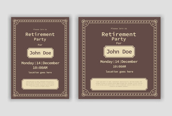 Bundle of retirement party invitation, square banner, instagram story and a4 poster, vector illustration eps 10, 