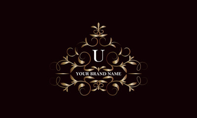 Elegant luxury floral letter U template design. Identity monogram, business sign, logo design. Vector illustration.