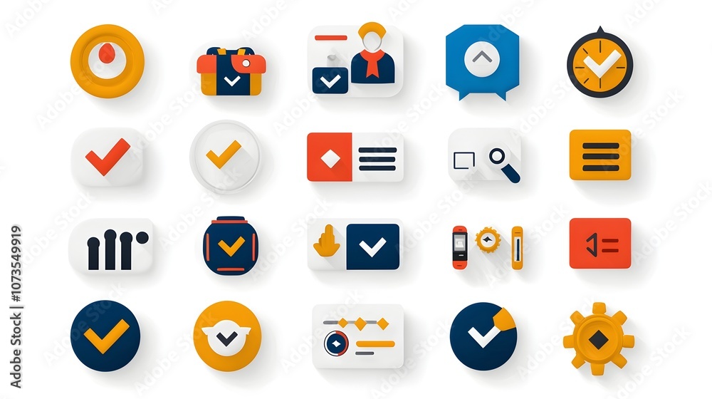 Poster Set of minimalist and modern feedback icons designed for mobile apps featuring symbols and graphics that represent customer satisfaction metrics such as testimonials ratings