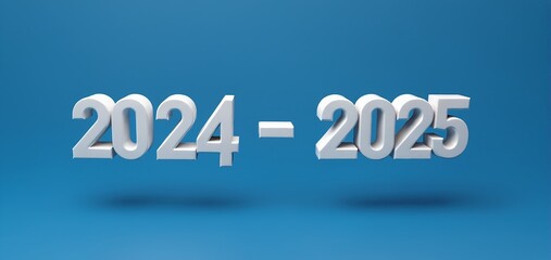 Fototapeta premium Three-dimensional representation of the years 2024 and 2025 against a solid blue background emphasizing the transition of time