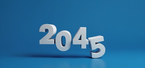 3D representation of the year 2045 with bold numbers against a bright blue background, illustrating concepts of time and progression