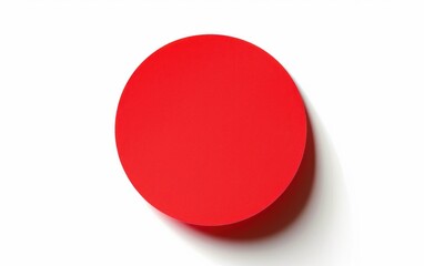 Red circle on white background with sharp shadow. Minimalistic design for geometric shapes concept.