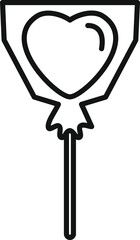 Heart shaped lollipop wrapped with ribbon on stick representing love, romance, valentine's day, sweetness, and candy