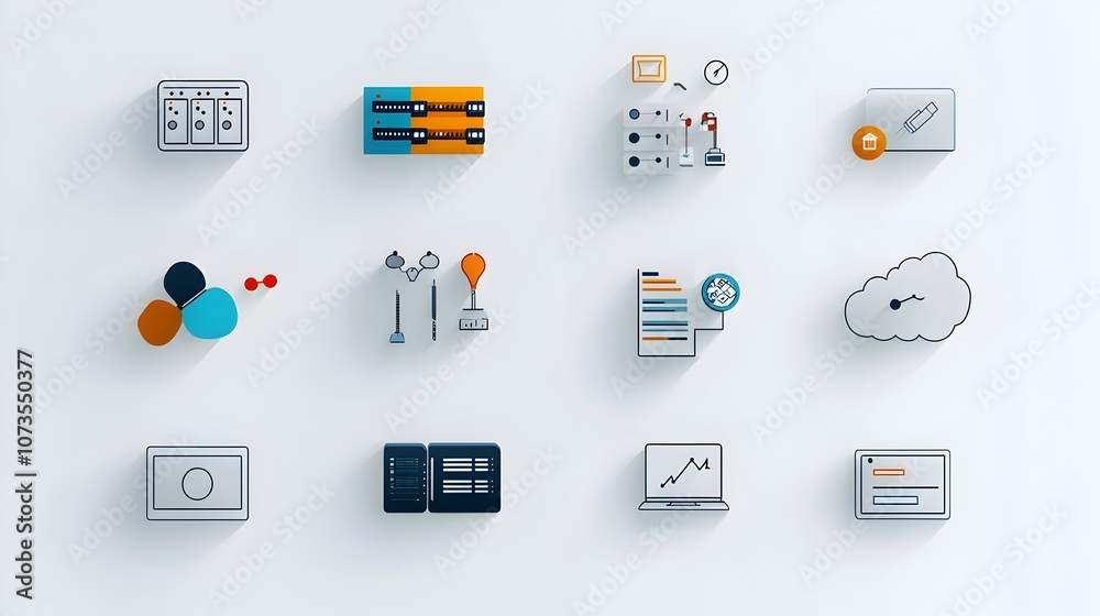 Aufkleber Collection of simple minimalist line icons representing web hosting cloud computing webspace domain and data exchange symbols on a clean white background  Ideal for web design digital services
