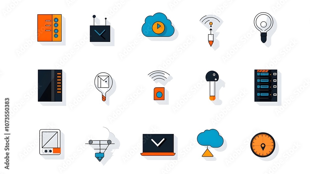 Fototapete Simple line icons representing web hosting cloud computing data exchange and other related digital technology and internet service concepts on a clean white background  Minimalist flat design