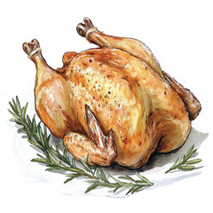 Roasted chicken watercolor clipart illustration