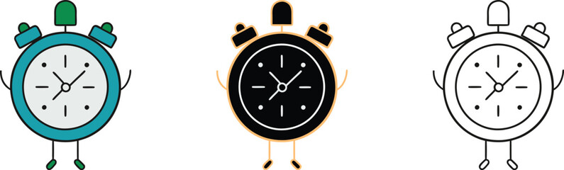 Animated Alarm Clock Cartoon Illustration Set