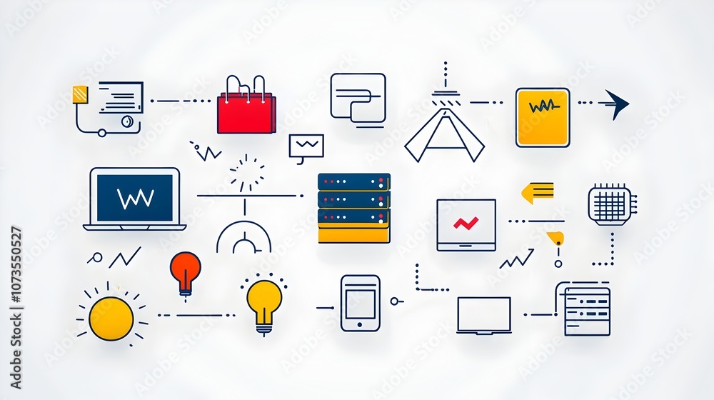 Fototapete Comprehensive set of web hosting icons in a clean line style featuring symbols for domain server data exchange and webspace on a white background