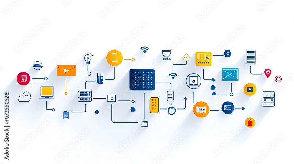 Aufkleber Web Hosting Icon Set in Line Style with Symbols for Domain Server Data Exchange and Webspace on White Background  Includes icons for technology internet digital software network communication cloud
