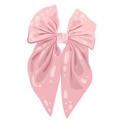 Vector Satin rose color bow, isolated. Bow for baby boy and girl. Decorative element for gender party or birthday. Illustrations for invitations, greeting cards, posters.