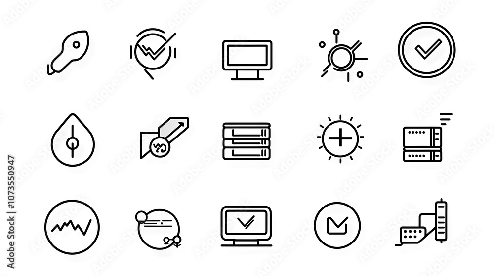 Aufkleber Collection of minimal line icons for hosting and web services featuring webspace domain server and other digital technology symbols on a clean white background  Simple for website app