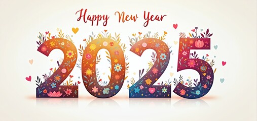 Colorful floral design of the year 2025 celebrating New Year with vibrant elements and cheerful decorations
