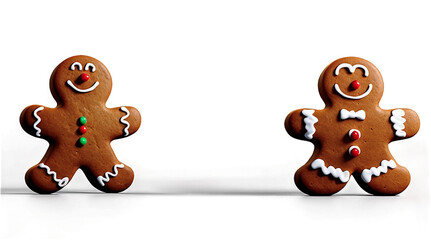 Obraz premium Pair of Cheerful Gingerbread Men with Smiles, Isolated on transparent background.