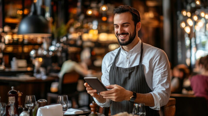 Customer Giving Five-Star Rating for Excellent Restaurant Service on Mobile Phone