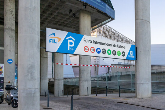 Parking entrance of feira internacional de lisboa - fil - showing services information