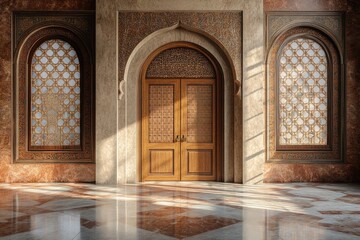 Obraz premium Ornate arched windows with intricate lattice designs