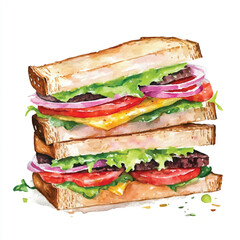 Sandwich watercolor clipart illustration