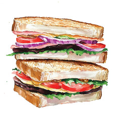 Sandwich watercolor clipart illustration