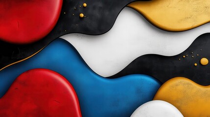 Obraz premium Abstract Colorful Waves on Textured Surface Featuring Red, Blue, Black, White, and Gold Hues in a Dynamic and Modern Design for Art or Design Projects