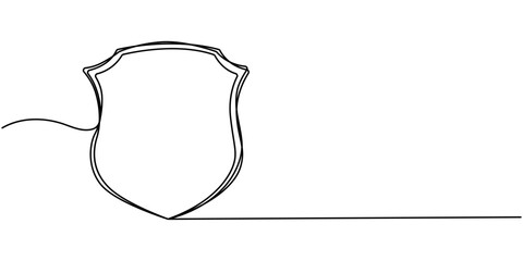 Shield of one continuous line drawn. Security shield drawn in one line. Safety and protection concept. Vector illustration, Continuous single one line drawing art of Shield protection. Vector 