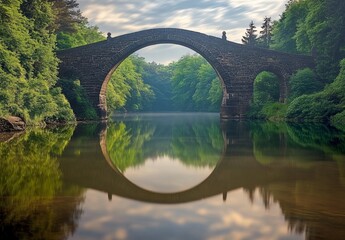 Ancient Stone Bridge Reflection in Calm Waters