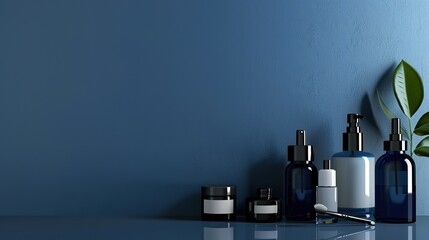Skincare Products on a Blue Background - a refreshing and vibrant visual. The blue background enhances the appeal of the skincare products, creating a soothing and inviting scene.