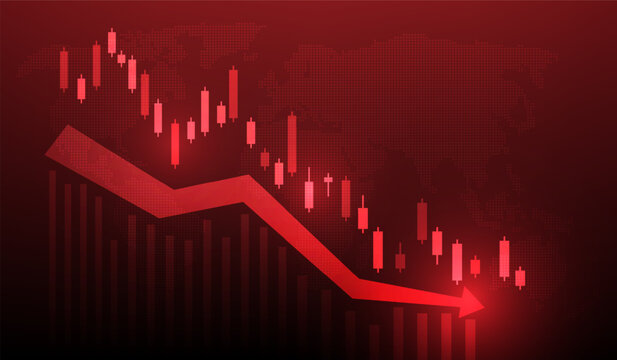 finance stock market crisis and chart arrow down red background. vector illustration fantastic technology.
