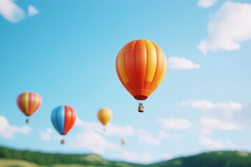 Naklejka premium Colorful hot air balloons soaring across a clear blue sky.