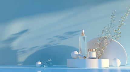 Skincare Products on a Blue Background - a refreshing and vibrant visual. The blue background enhances the appeal of the skincare products, creating a soothing and inviting scene.