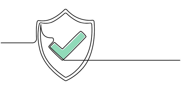recommend clip art: Security shield with check mark of one continuous line drawn. Shield drawn in one line. Safety and anti-virus protection concept. Vector illustration, Shield Protection Continuous Line Icon, Shield.