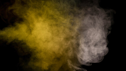 Blue and yellow steam on a black background.