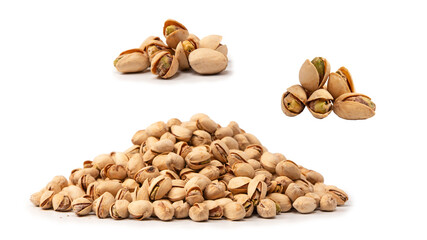 Tasty pistachios isolated on a white background.