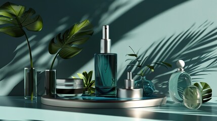 Skincare Products on a Blue Background - a refreshing and vibrant visual. The blue background enhances the appeal of the skincare products, creating a soothing and inviting scene.