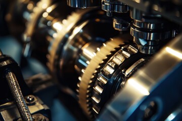 Naklejka premium Close-up of Diesel Engine Timing Belt and Tensioner Mechanism with Teeth, Showcasing Intricate Engine Components and Precision Engineering Details
