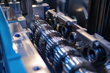 Fototapeta premium Detailed Close-Up of a Diesel Engine's Camshaft and Timing Gears, Featuring Precise Machinery Components for Automotive Engineering and Repair Insights