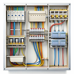 A detailed view of electrical wiring featuring labeled components, providing clear insights into connections, circuits, and system.